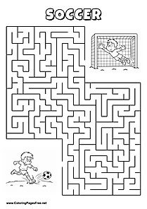 Printable Maze 'The soccer player is kicking for the way to the top corner'