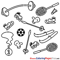 Sport Equipment Children download Colouring Page