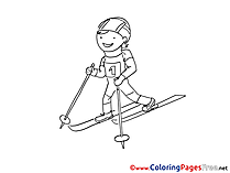 Winter Sport Ski Children download Colouring Page