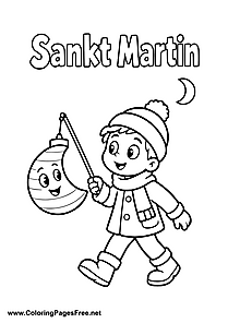 Boy Carrying a Moon Lantern in a St. Martin's Day Parade Colouring Sheet