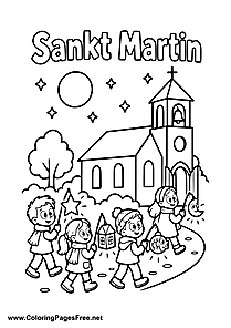 Children at a St. Martin's Day Lantern Parade by the Church Colouring Sheet