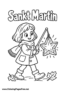 Girl Holding a Glowing Star Lantern on St. Martin's Day Colouring Page