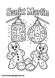 Glowing St. Martin's Day Lanterns and Sweet Bread Figures Colouring Page