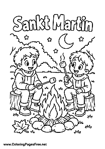Kids Roasting Marshmallows by a St. Martin's Day Fire Colouring Sheet