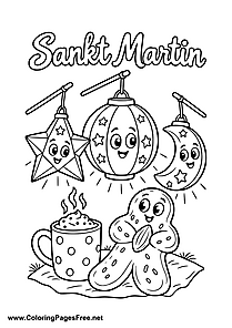 Lanterns Pretzel and Weckmann Bread for St. Martin's Day Colouring Page