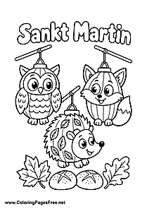 Owl Fox and Hedgehog Lanterns for St. Martin's Day Colouring Sheet
