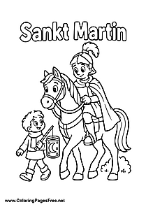 St. Martin on Horseback with a Child and Lantern for St. Martin's Day Colouring Page