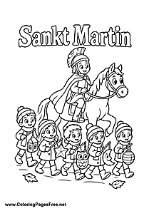 St. Martin Riding Ahead of a Children's Lantern Parade for St. Martin's Day Colouring Sheet
