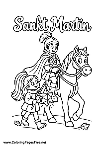St. Martin Riding with a Girl Holding a Star Lantern for St. Martin's Day Colouring Page