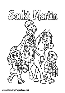 St. Martin with Two Children Carrying Lanterns for St. Martin's Day Colouring Page
