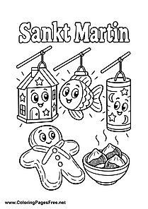 St. Martin's Day Lanterns Gingerbread Man and Chestnuts Colouring Page
