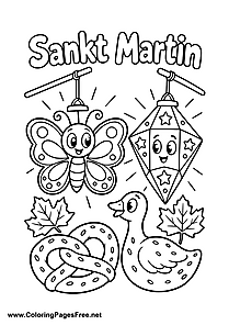 Star Lanterns Butterfly and St. Martin's Day Pretzel Colouring Sheet