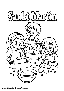 Three Children Crafting St. Martin's Day Lanterns at a Table Colouring Sheet