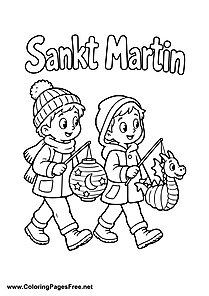 Two Children Carrying Animal Lanterns for St. Martin's Day Colouring Page