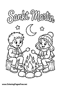 Two Children Roasting Marshmallows at a St. Martin's Day Bonfire Colouring Page