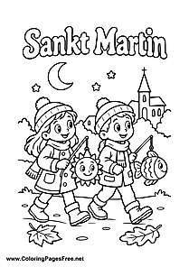 Two Children with Animal Lanterns at a St. Martin's Day Parade Colouring Page