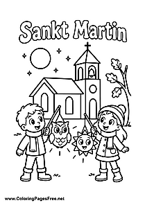 Two Children with Owl Lanterns on St. Martin's Day Colouring Page