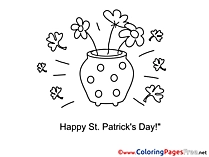 Pot with Flowers Children St. Patricks Day Colouring Page