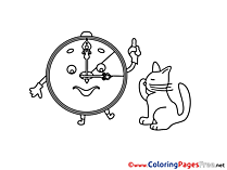 Cat Alarm Clock Colouring Sheet download Summer