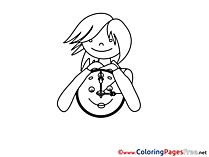 Clock Girl Summer Coloring Pages free
