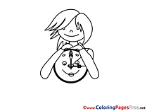 Clock Girl Summer Coloring Pages free