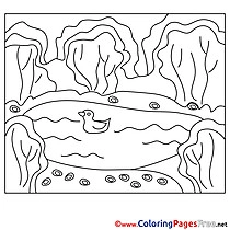 Pond printable Summer Coloring Sheets Duck