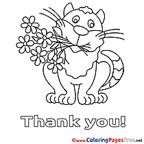 Cat Children Thank You Colouring Page