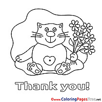 Flowers Cat Kids Thank You Coloring Page