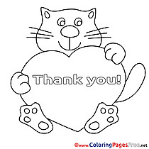 Heart Cat Thank You Colouring Sheet free