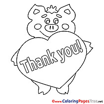 Piggy Heart Kids Thank You Coloring Page