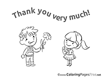 Present Flower Children Thank You Colouring Page