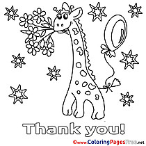 Stars Giraffe for Kids Thank You Colouring Page