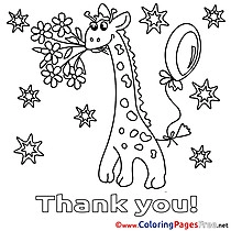 Stars Giraffe for Kids Thank You Colouring Page