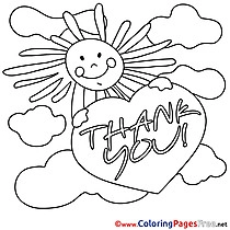 Sun Clouds free Colouring Page Thank You