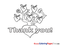 Tree Hearts Kids Thank You Coloring Page