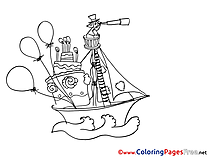 Balloons Boat Sea free Colouring Page download