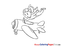 Pilot Plane Children Coloring Pages free