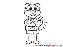 Animal Bear Heart Colouring Sheet download Valentine's Day