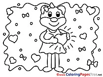 Animal Bear Kids Valentine's Day Love Coloring Page