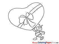 Bee Gift Colouring Sheet download Valentine's Day