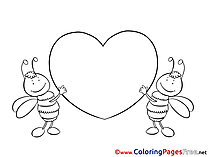 Bees Heart printable Valentine's Day Coloring Sheets