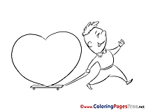 Boy with Heart Coloring Sheets Valentine's Day free