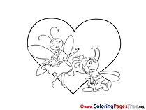 Bugs Love free Colouring Page Valentine's Day