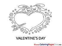 Bunnies Children Valentine's Day Colouring Page