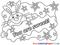 Bunny You Are Sweet Colouring Sheet download Valentine's Day