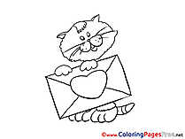 Cat Letter for Kids Valentine's Day Colouring Page