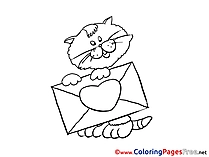Cat Letter for Kids Valentine's Day Colouring Page