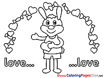 Children Valentine's Day Rabbit Colouring Page
