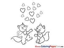Foxes Hearts Coloring Pages Valentine's Day for free