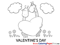 Giraffes Valentine's Day Coloring Pages free